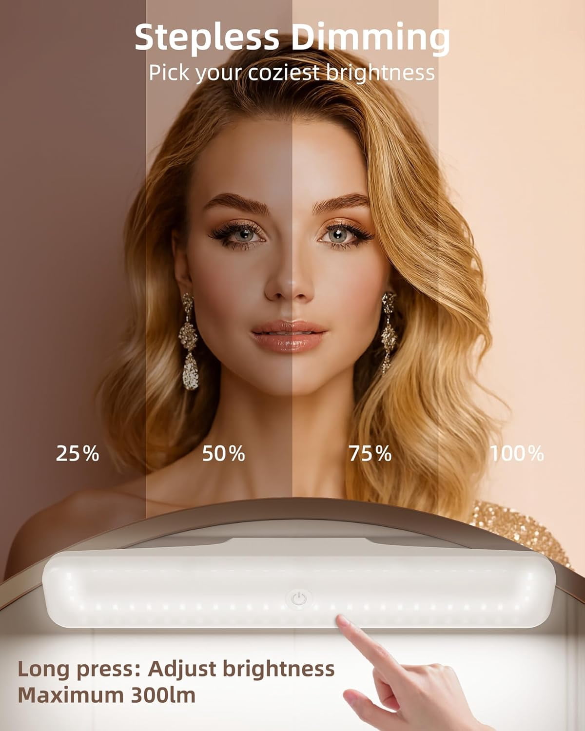 RGHJAR-Wireless Makeup Light 1 Pack, Vanity Lights for Mirror, Bathroom Vanity Light, Rechargeable, 3 Color Temperatures, Stepless Dimming, Touch Control, Adjustable Angle, Women's Gifts