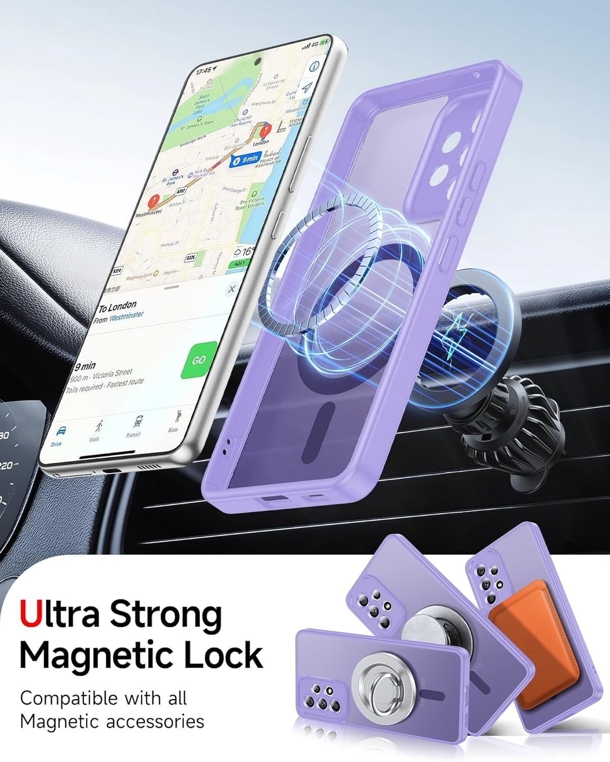 RGHJAR-for A53 Samsung Phone Case: Magnetic Samsung Galaxy A53 5G Phone Case with Screen Protector, Frosted Translucent Funda para A 53 Cell Android Celulare, Choice, Lavender