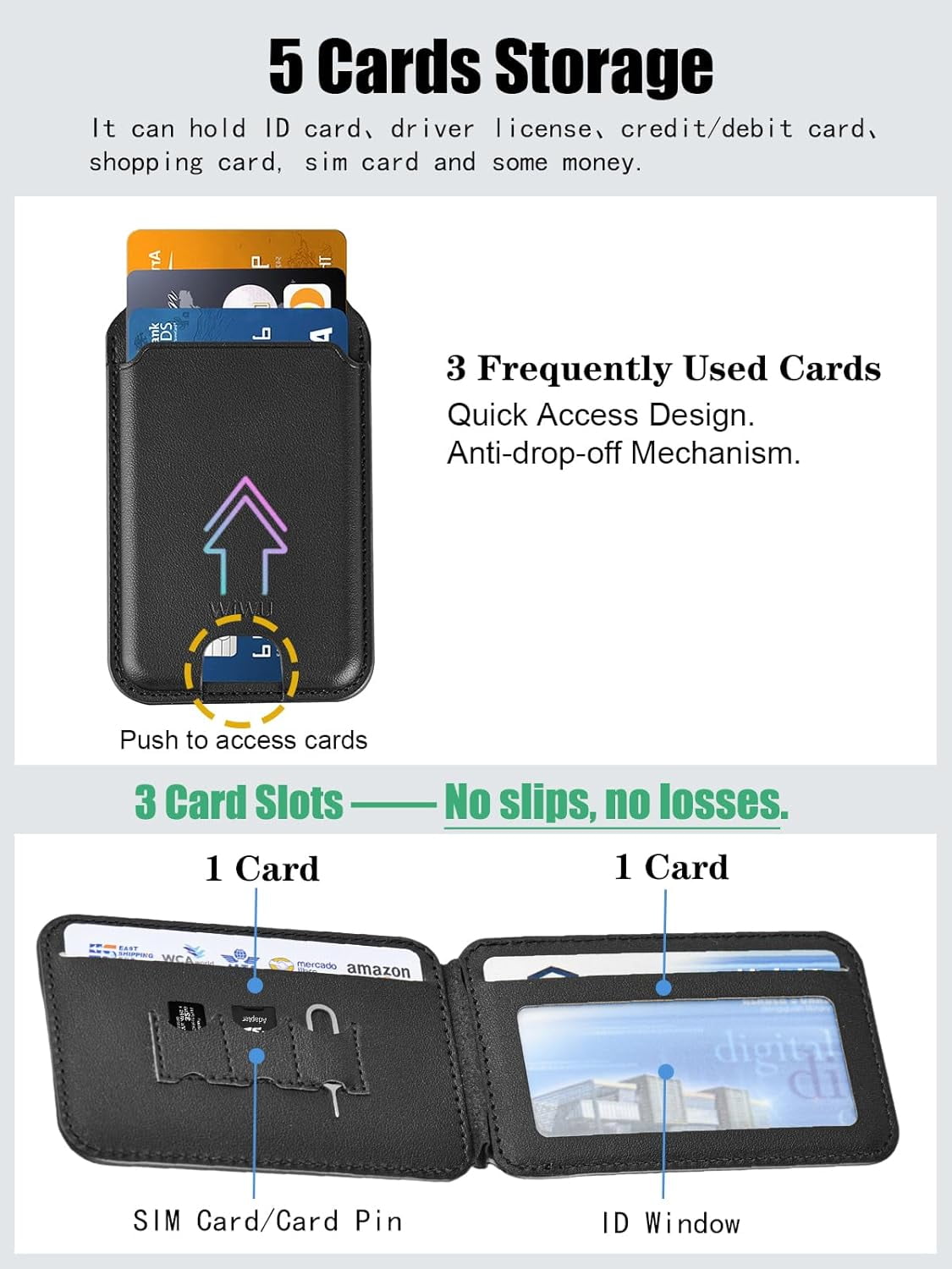 RGHJAR-for MagSafe Wallet Stand,Magnetic Phone Wallet with 5 Card Holder,ID Window,RFID Blocking,Bifold,Minimalist Slim Wallets for iPhone 16 15 14 13 12 Android,Vegan Leather,Gifts for Men Women