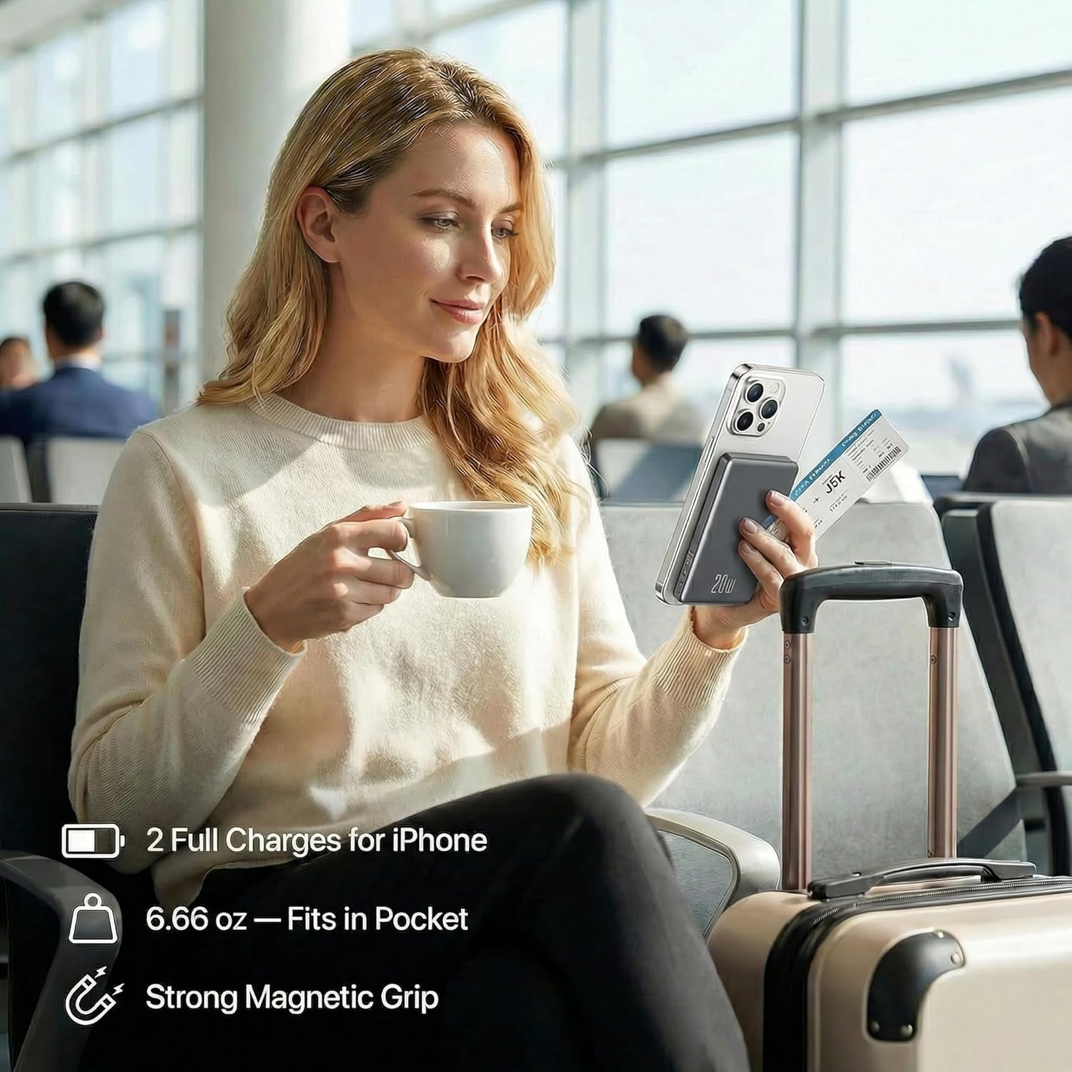 RGHJAR-for Magsafe Battery Pack, 10000mAh Slim Wireless Magnetic Power Bank with USB C Charging, Travel Essential for Magsafe Portable Charger Compatible with iPhone 17/16/15/14/13/12 Serie