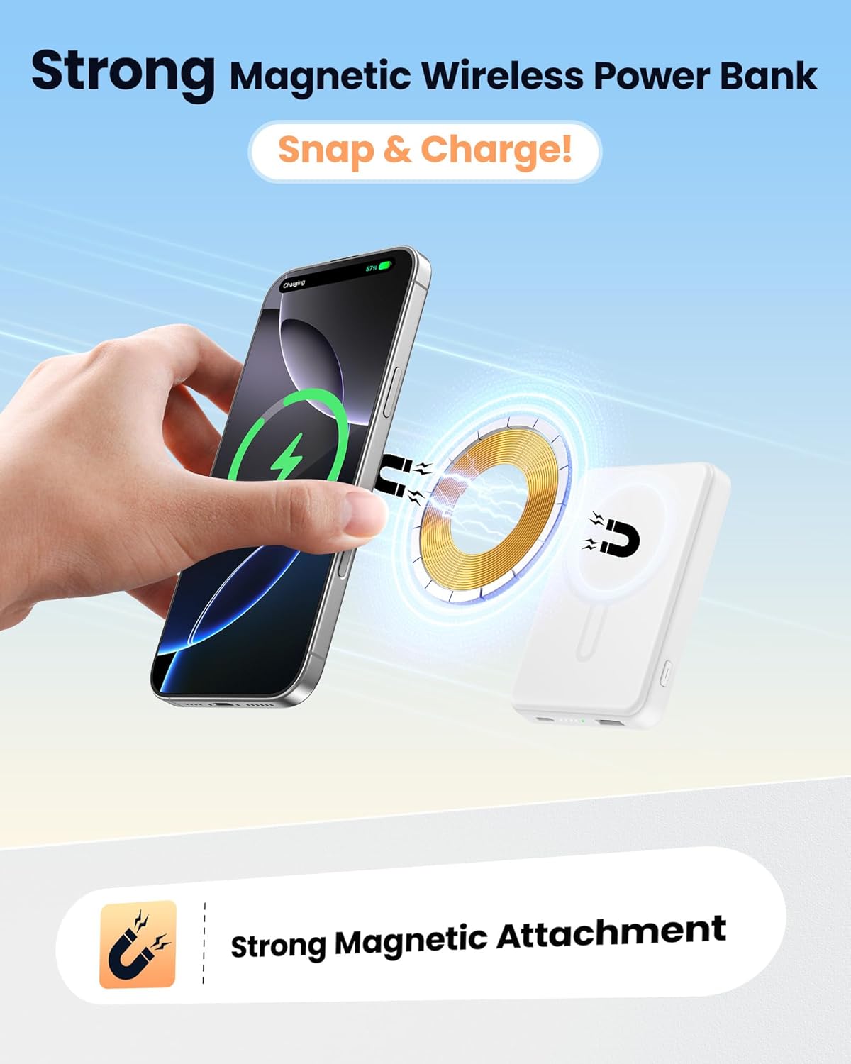 RGHJAR-for Magsafe Portable Charger Power Bank, 12000mAh Magnetic Power Bank with 15W Wireless & 20W USB C Fast Charging, Ultra-Slim Battery Pack for iPhone 17/16/15/14/13/12 Series, Travel Essential