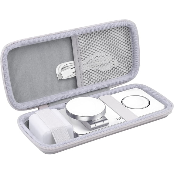 RGHJAR-for UEQ/VBA/KEEPRO Foldable 3 in 1 Wireless Charging Station Hard Travel Case,Compatible with Magsafe Charger Stand(White Case)