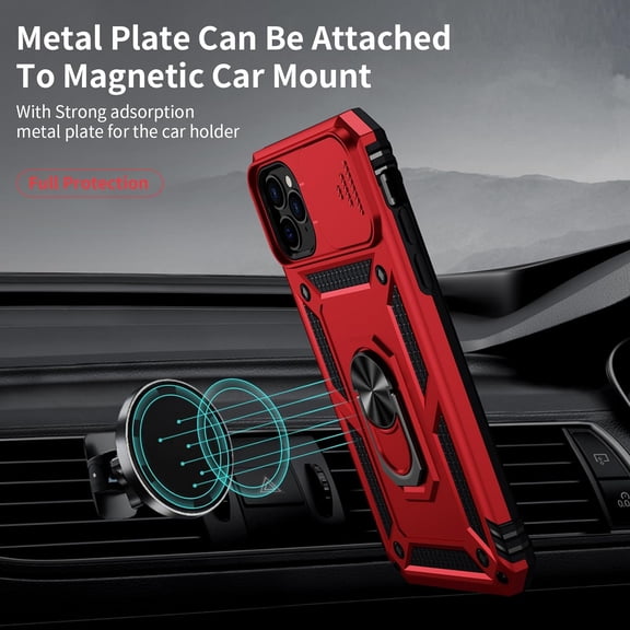 RGHJAR-for iPhone 11 Pro Case with Camera Lens Cover HD Screen Protector, 10 FT Military Grade Drop Protection, Magnetic Ring Holder Kickstand Protective Phone Case for iPhone 11 Pro 5.8 inch, Red