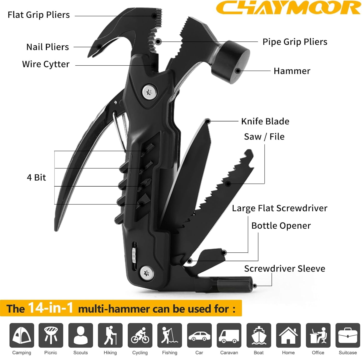 RGHJAR-hammer multitool 14-in-1 multitool for men camping multitools outdoor wrench hammer pliers 5.4”EDC tools for men