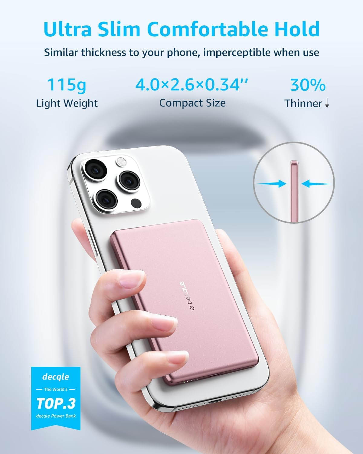 RGHJAR-“Air” Power Bank for MagSafe 5000mAh, Ultra Slim Magnetic Wireless Portable Battery Charger Case with USB-C Cable, Compatible with iPhone 17/16/15/14/13/12 Series Only (Pink)