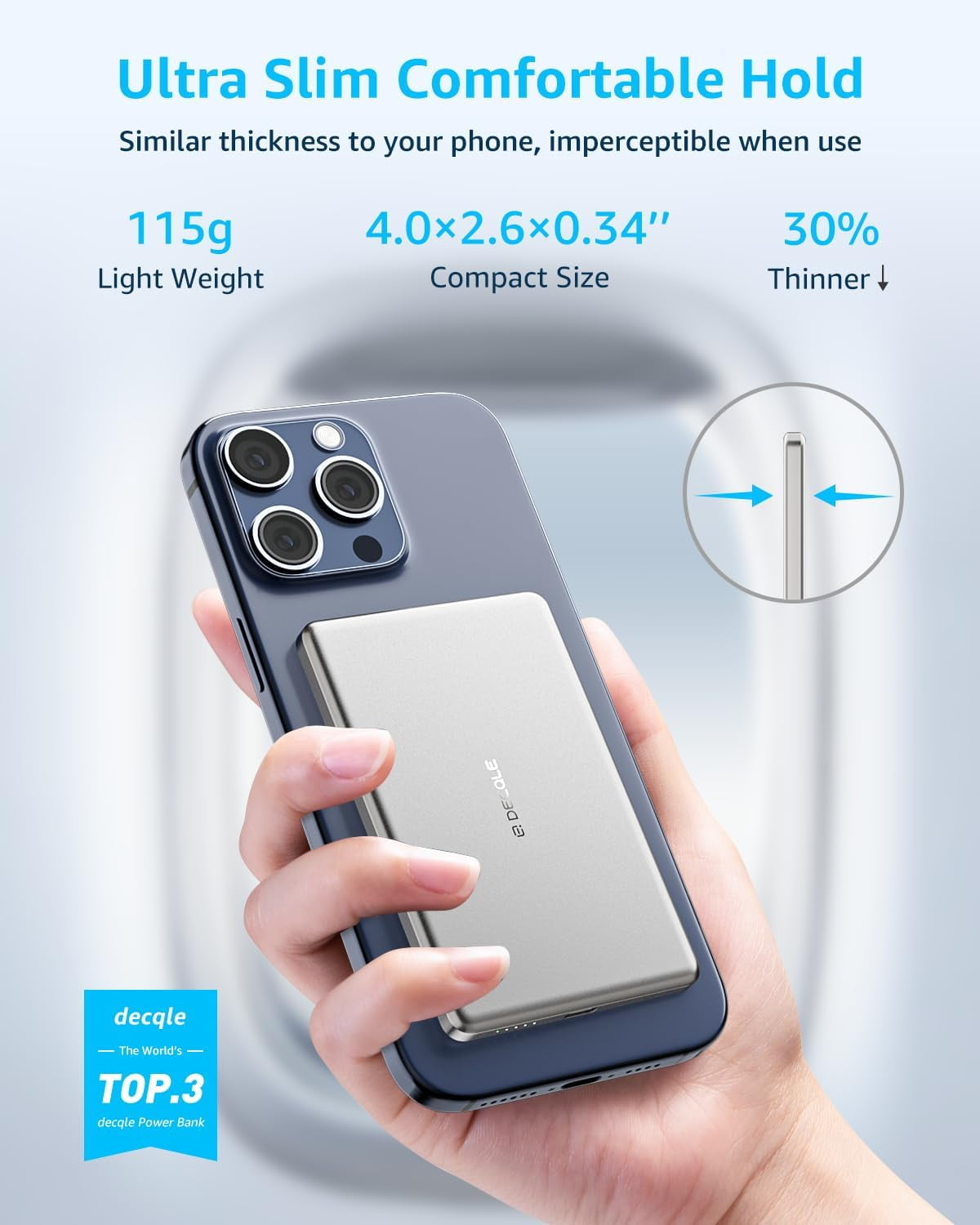 RGHJAR-\u201cAir\u201d Power Bank for MagSafe 5000mAh, Ultra Slim Magnetic Wireless Portable Battery Charger Case with USB-C Cable, Compatible with iPhone 17/16/15/14/13/12 Series Only (Sliver) 2026