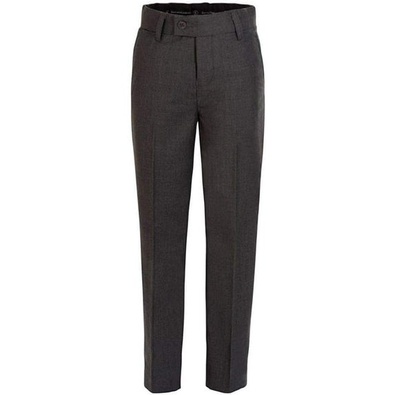 RGM Boys Dress Pants - Hidden Expandable-Waist Flat-Front Skinny fit Slacks - Poly Rayon By Giovanni Uomo Charcoal 6