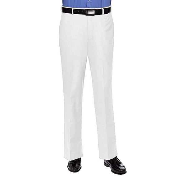 RGM Dress Pants for Men Slim fit Modern Flat-Front - Formal Business Wrinkle Free No Iron White 52 Short