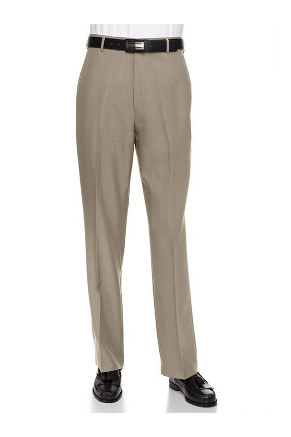 Men's Flat Front Dress Pant Modern Fit - Perfect for Office, Business and Every Day! Tan 56W x 32L