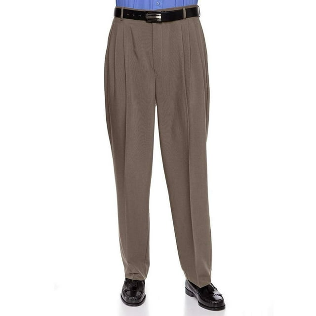 RGM Mens Dacron Rayon Pleated Front Dress Pants Taupe 30 Long