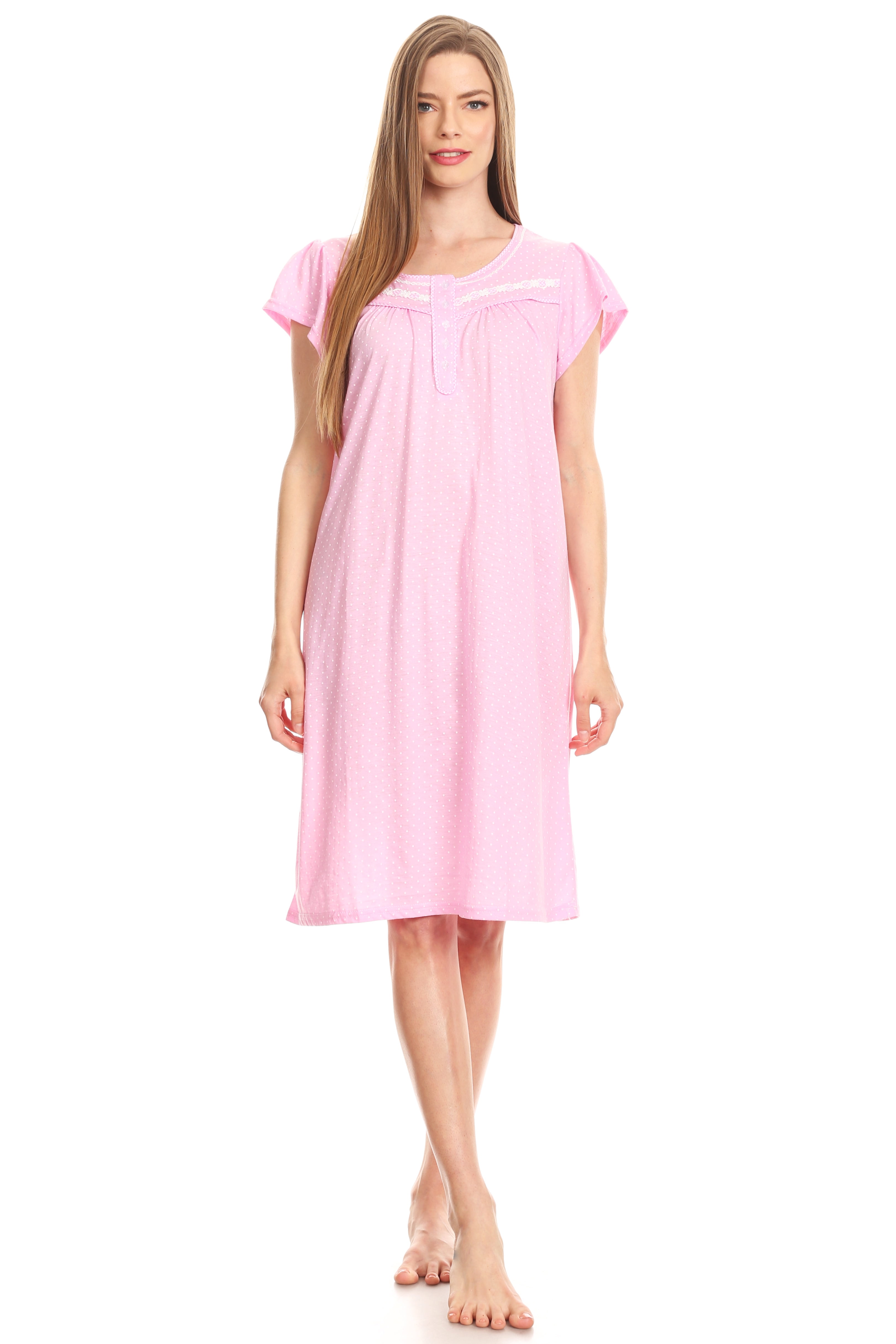 RGMNY BRANDS Women Nightgowns Short Sleeve Female Nightgowns & Sleepshirts Pink M