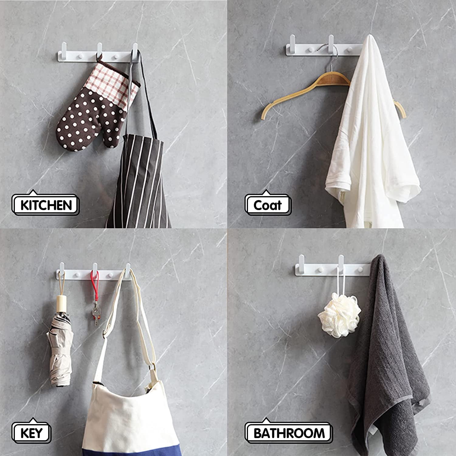 RGRVFD-3 Hooks Matte White Bathroom Towel Hooks Mounted Wall Adhesive ...