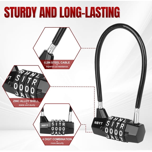 RGRVFD-Cable Locks with Letters, Text, Words Combination,Steel Cable Rope Wire Combination Lock with Resettable Code for Bikes, Lockers, File Cabinets, Wardrobes, Fences,gate Lock, Pool Padlock.