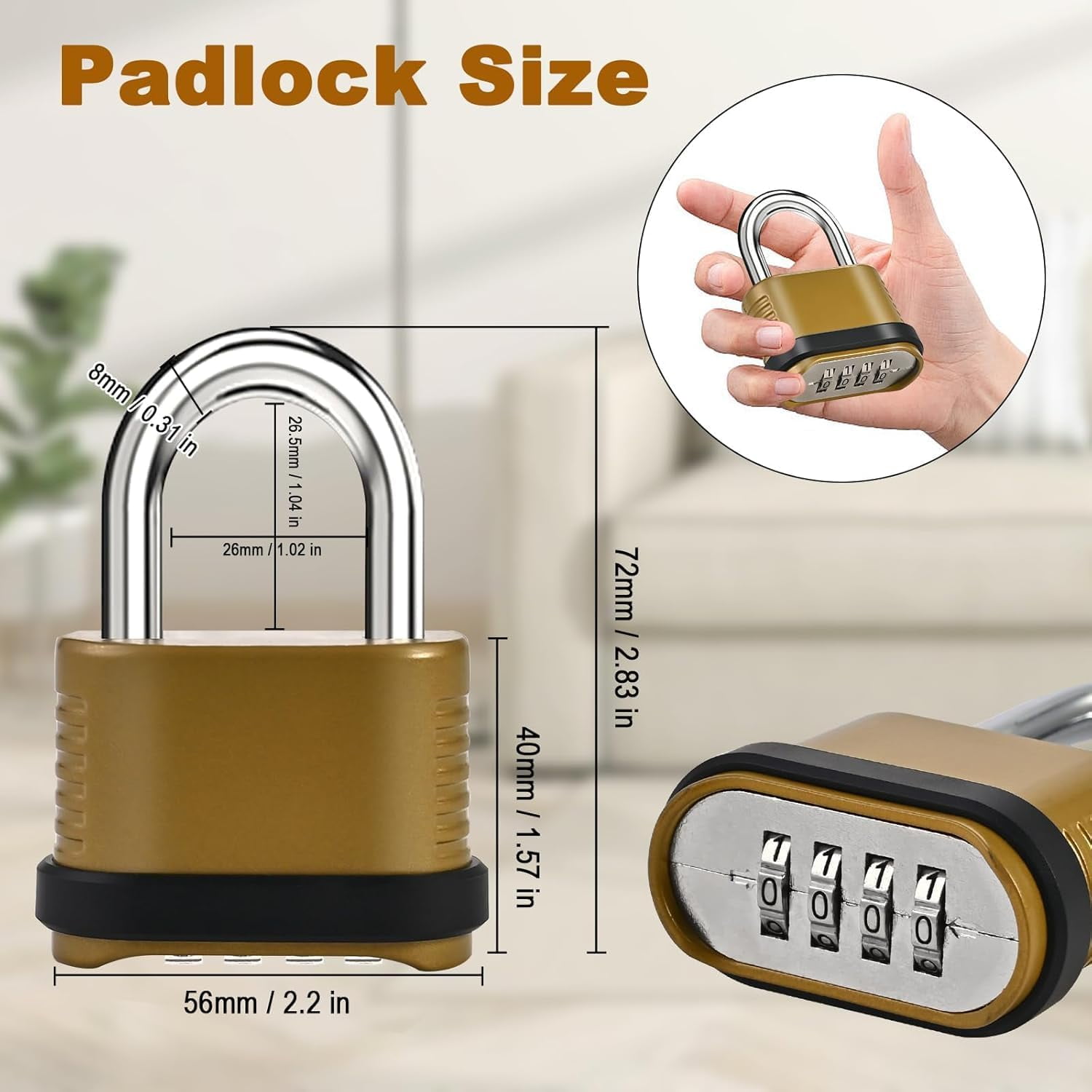 RGRVFD-Combination Lock | 4-Digit Heavy Duty Combo Lock - 26.5mm ...