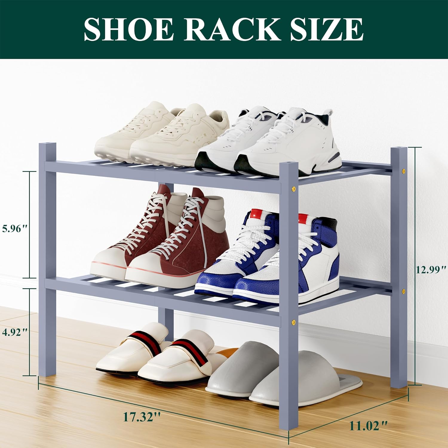 RGRVFD-Shoe Rack, 2 Tier Small Bamboo Shoe Organizer, Stackable Free ...