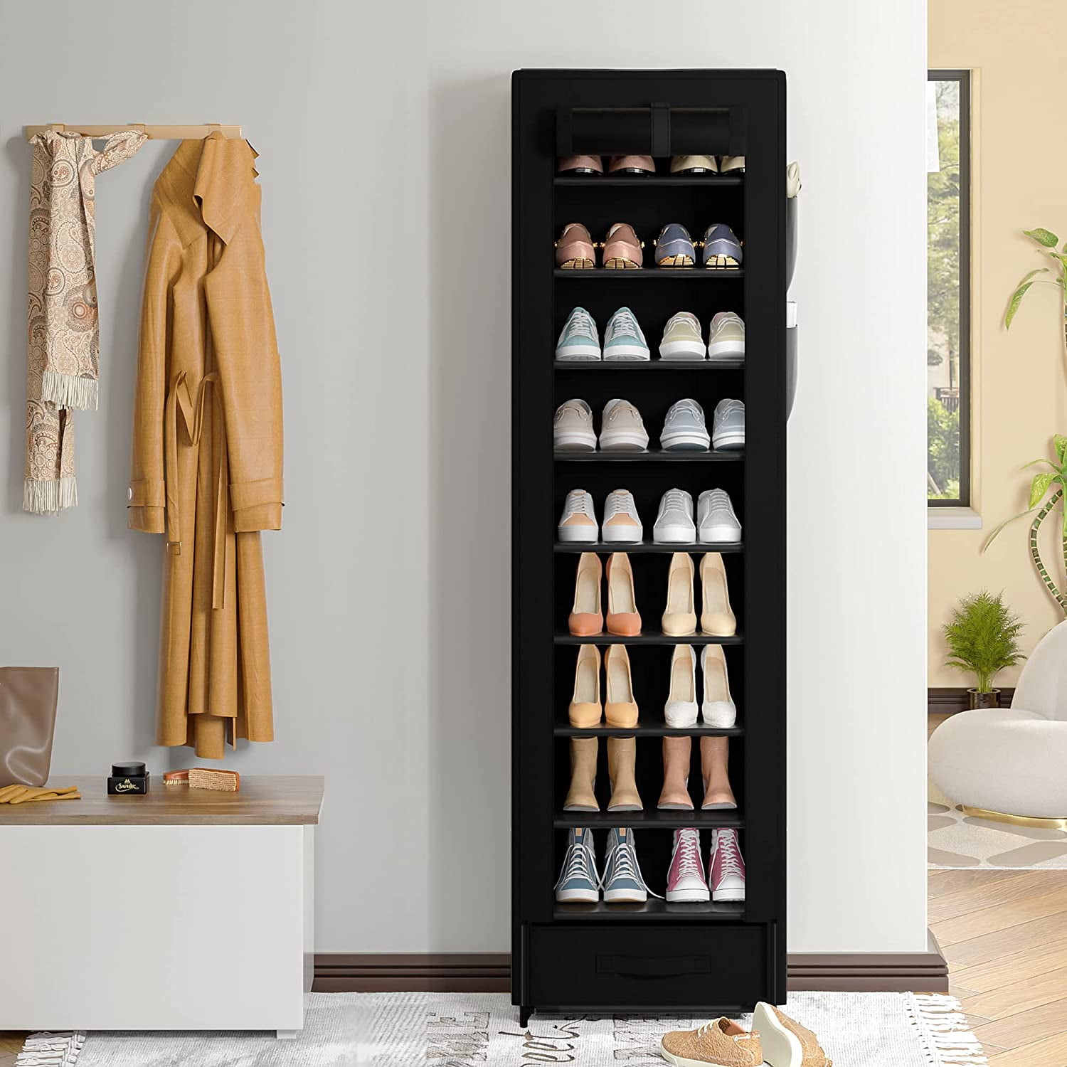 RGRVFD-Shoes Rack 10 Tier Tall Shoe Rack Narrow Shoe Rack with Storage ...