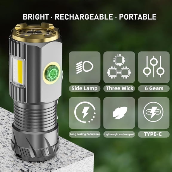 RGRVFD-mini LED Flashlight with Magnetic Base and Side Clip, 6 Modes, high Brightness Small Flashlight, IPX6 Waterproof, is The Best Small Flashlight for Camping, Travel, and Emergency situations
