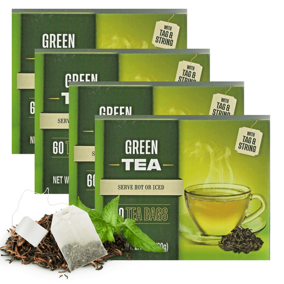 RGSB Natural Green Tea Bags 100% Organic Premium Tea with Fresh Flavor & No Artificial Ingredients Good Source of Antioxidant | Great For Digestion Natural Sleep Aid Tea Beverages 60ct.Box Pack of 4