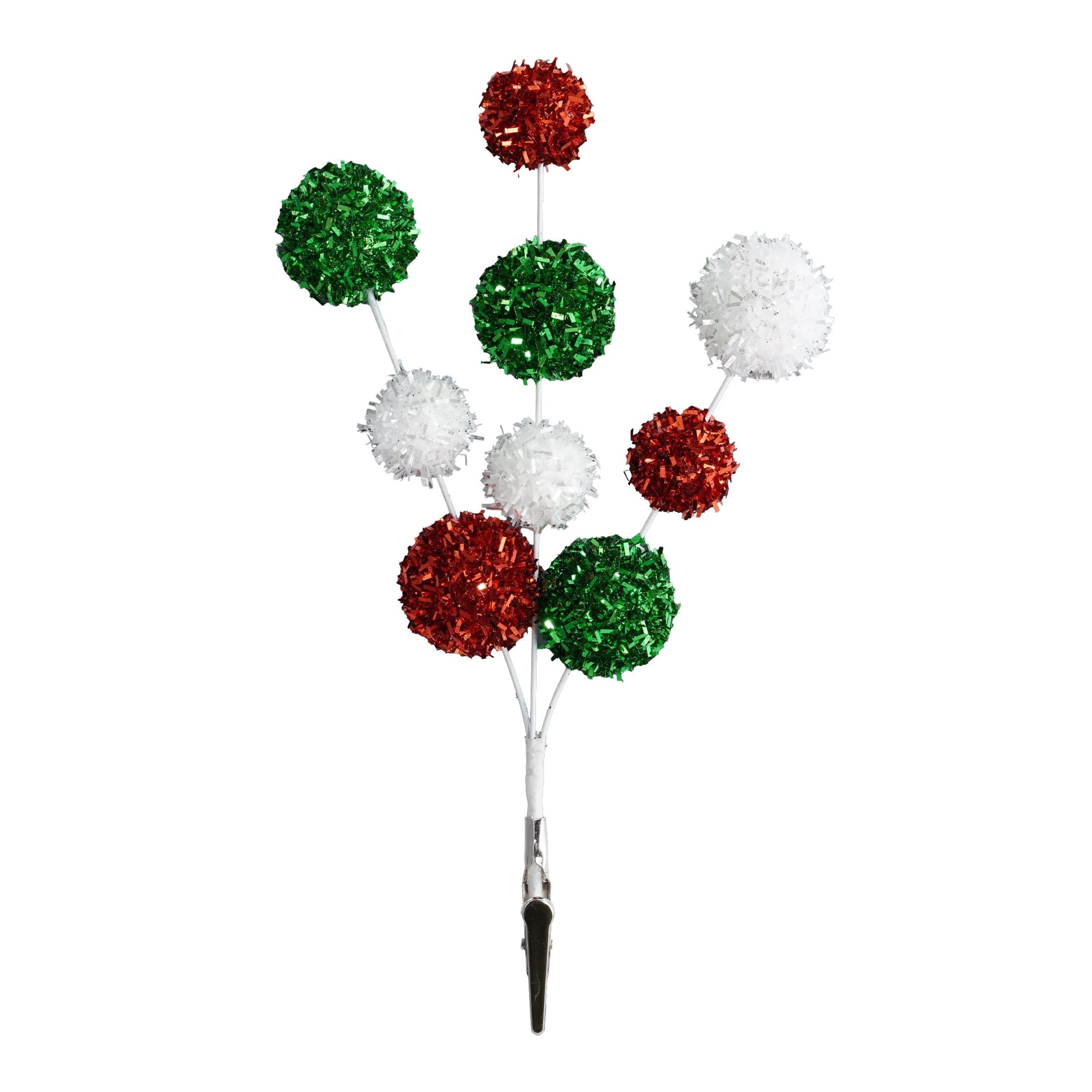 Red/Green/White Tinsel Ball Christmas Clip Ornament, 9.3", by Holiday Time