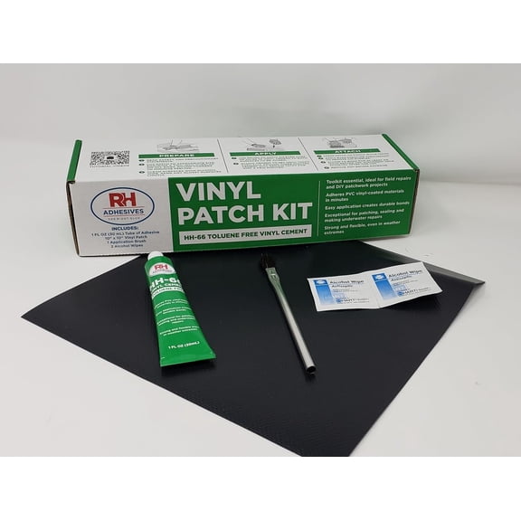RH Adhesives Vinyl Patch Kit with 10-inch by 10-inch Reinforced Vinyl, 1 oz. Tube of HH-66 TF Vinyl Cement, Applicator Brush, Alcohol Wipes (Black, Midweight Vinyl (14 oz.))