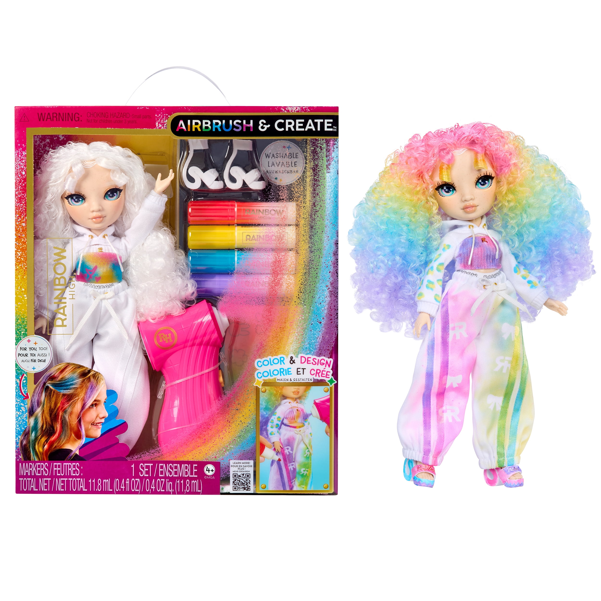 Rainbow High Air Brush & DIY Fashion Doll with Washable Markers for Ages 4-12