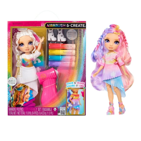 Rainbow High Air Brush & Create Do It Yourself Fashion Doll with Airbrush Marker Kit, Washable Rainbow Markers, Long Hair, Purple Eyes, Color, Create, Play, Rinse and Repeat. Creative 4-12+