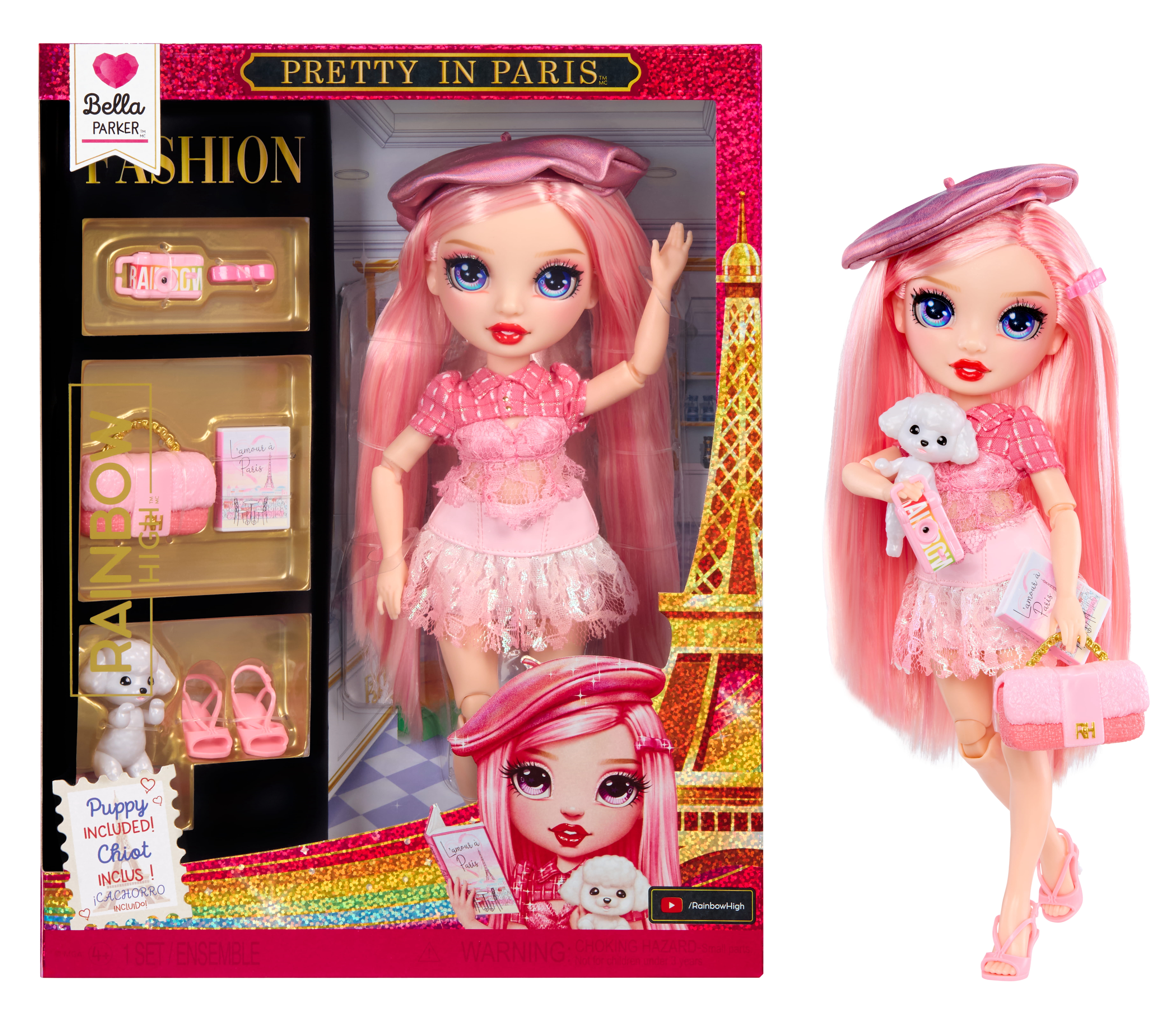 Rainbow High Pretty in Paris Fashion - Bella Parker (Pink), Rainbow 11" Fashion Doll with Outfit, Stylish Handbag, Girls Toy Gift for Kids Ages 4-12 Years
