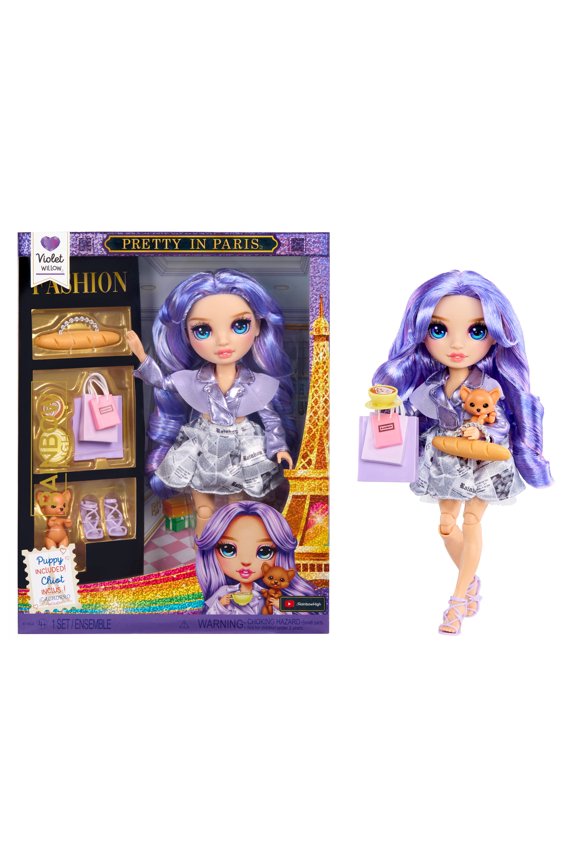 Pretty in Paris Fashion - Violet Willow (Purple), Rainbow 11" Fashion Doll with Outfit, Stylish Handbag, Girls Toy Gift for Kids Ages 4-12 Years