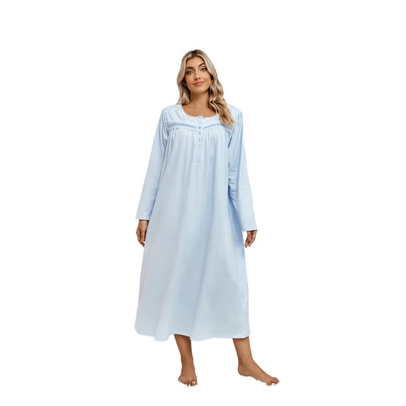 RH Nightgown Women's Long Sleeve Sleepwear Full Length Nightshirt Cotton Sleep Gowns RHW4058-D-L