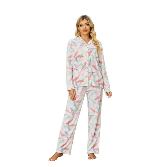 RH Pajamas Women Printed Sleepwear Button Down Lounge Soft Summer Pjs Long Set S-XXL RHW4042-A-M