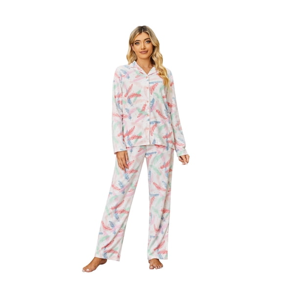 RH Pajamas Women Printed Sleepwear Button Down Lounge Soft Summer Pjs Long Set S-XXL RHW4042-A-S