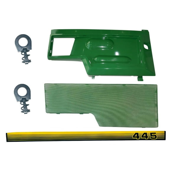 RH Side Panel, Screen, Sticker and Panel Retaining Clip Kit AM128982 M116020 Fits John Deere 445 LOW SN