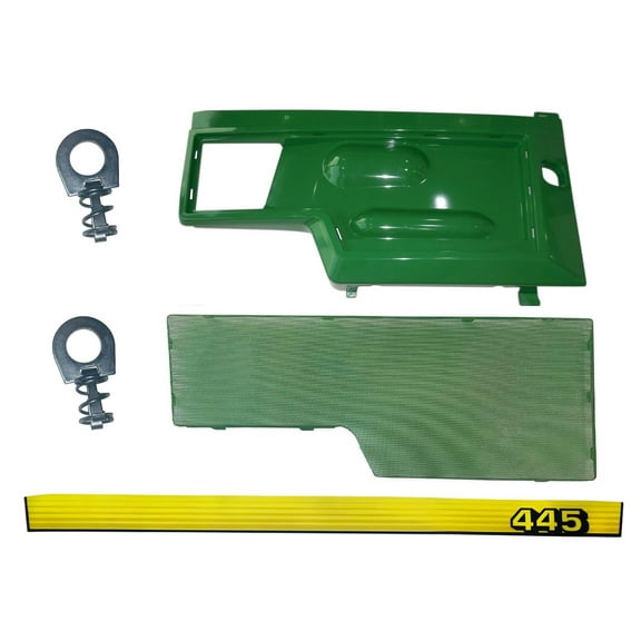 RH Side Panel, Screen, Sticker and Panel Retaining Clip Kit AM128982 M116020 Fits John Deere 445 UP SN