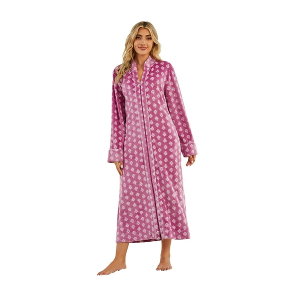 RH Sleepwear Women's Zipper Front Robe Full Length Long Sleeve Duster House Night S-XXL RHW4060