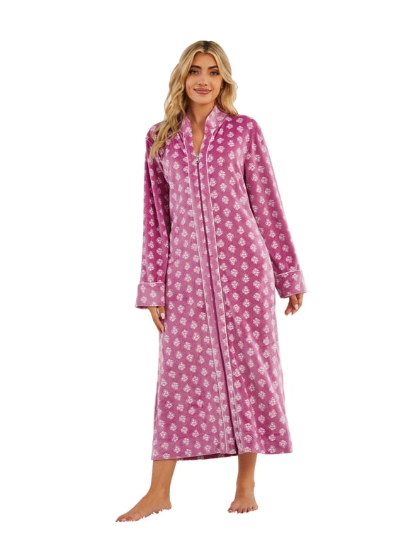 RH Sleepwear Women's Zipper Front Robe Full Length Long Sleeve Duster House Night S-XXL RHW4060