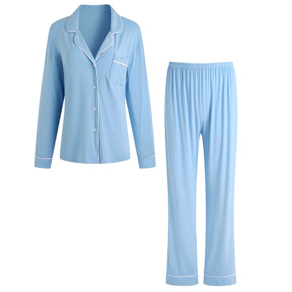RH Women Pajamas Set Button Down Sleepwear Long Sleeve Nightwear Long Pants Pj Set S-XXL RHW4013