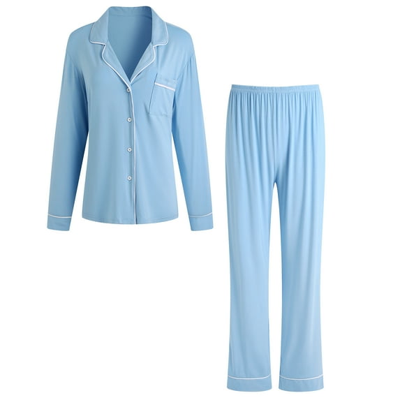RH Women Pajamas Set Button Down Sleepwear Long Sleeve Nightwear Long Pants Pj Set S-XXL RHW4013