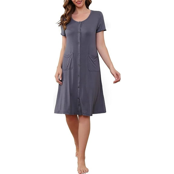 RH Womens Sleepwear Short Nightgown Button Down Pajama Nightshirt Housedress S-XXL RHW2896