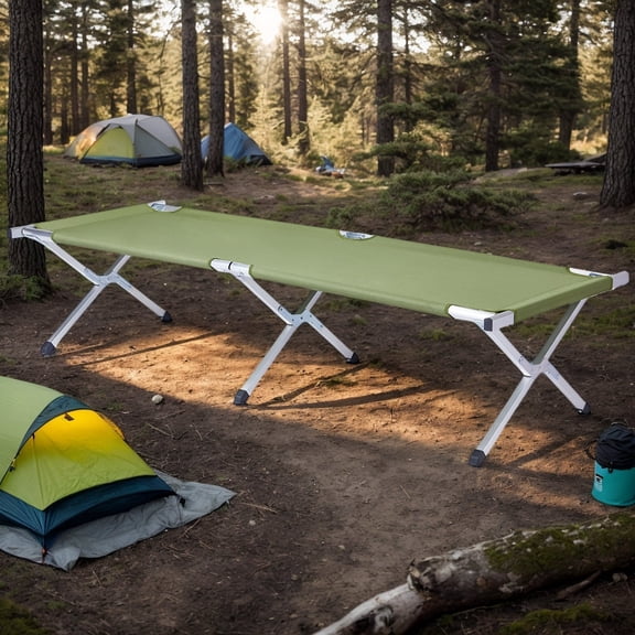 Green Portable Folding Camping Cot with Carrying Bag for Enhanced Comfort in Outdoor Hiking Adventures