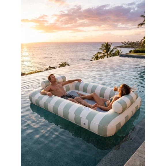 RHDecor 86.6" X 53.1" Extra Large 2-Person Tanning Pool Float, Inflatable Tanning Pool with Cooling Mesh Bottom, Heavy Duty Pool Floats Adult 2 Person, Suntan Tub Lounger for Lake and Beach