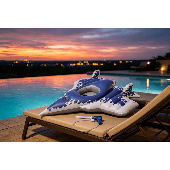 RHDecor Kids Inflatable Fighter Jet Pool Float with Water Gun, Ride-On Airplane Swim Ring, Inflatable Aircraft Floating Seat for Summer Pool, Beach and Water Play,52 x 45.7 Inch