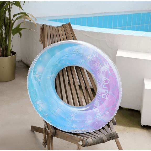 RHDecor Starry Glitter Inflatable Pool Float for Adults, Gradient Color Transparent Swim Ring with Sequins, Summer Water Fun, Beach Vacation & Pool Party Float Raft,35.4 Inch
