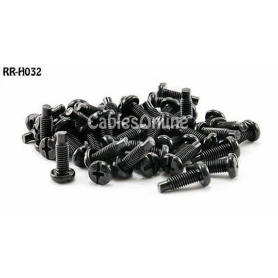 RHEA- #10-32 Thread Black Oxide Rack Screws For Network Equipment (50 Pack), Rr-H032