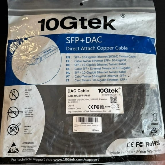 RHEA- 10Gtek Cab-10Gsfp -P6M Cable 10Gbase-Cu Dac 6-M 26Awg Passive For Csc