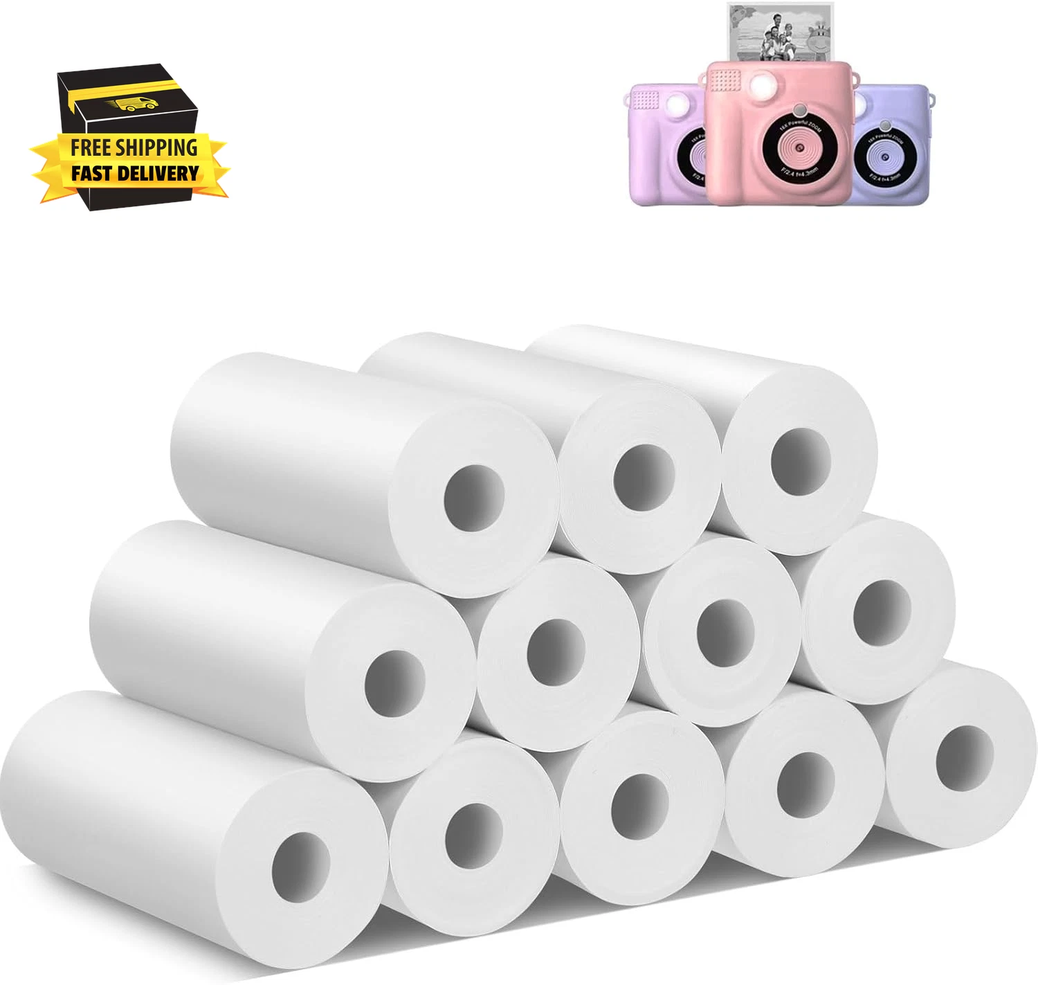 RHEA- 12 Rolls Kids Instant Camera Print Refill Paper, Hd Printing Thermal Printer Pap