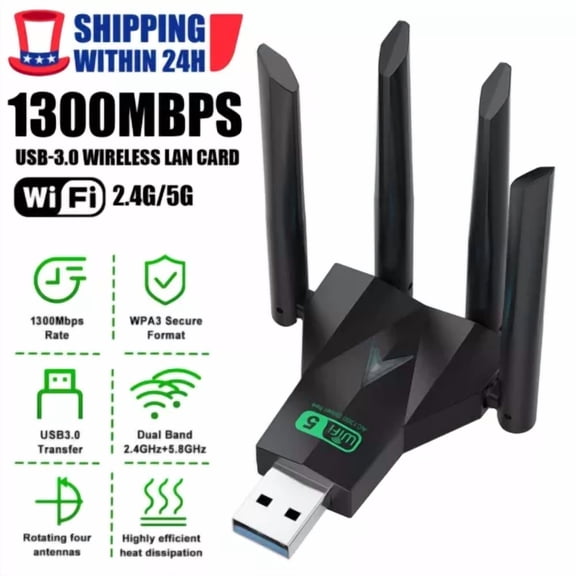 RHEA- 1300Mbps 2.4G/5G Wireless Wifi Network Receiver Adapter Usb 3.0 Dual Band Dongle