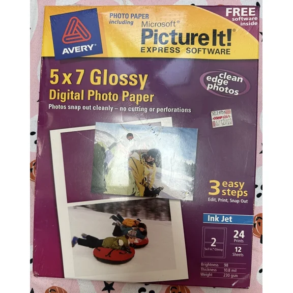 RHEA- 18 Avery 5 X 7 Glossy Digital Photo Paper 9 Sheets & Picture It 7.0 Software