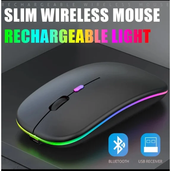 RHEA- 2.4Ghz Wireless Optical Mouse Usb Rechargeable Rgb Cordless Mice For Pc Laptop