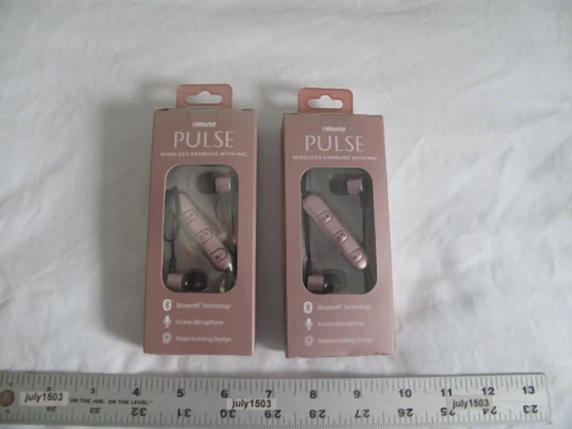 RHEA- (2) New Iworld Pulse Wireless Bluetooth Earbuds W/Mic Rose Gold - Noise Isolate