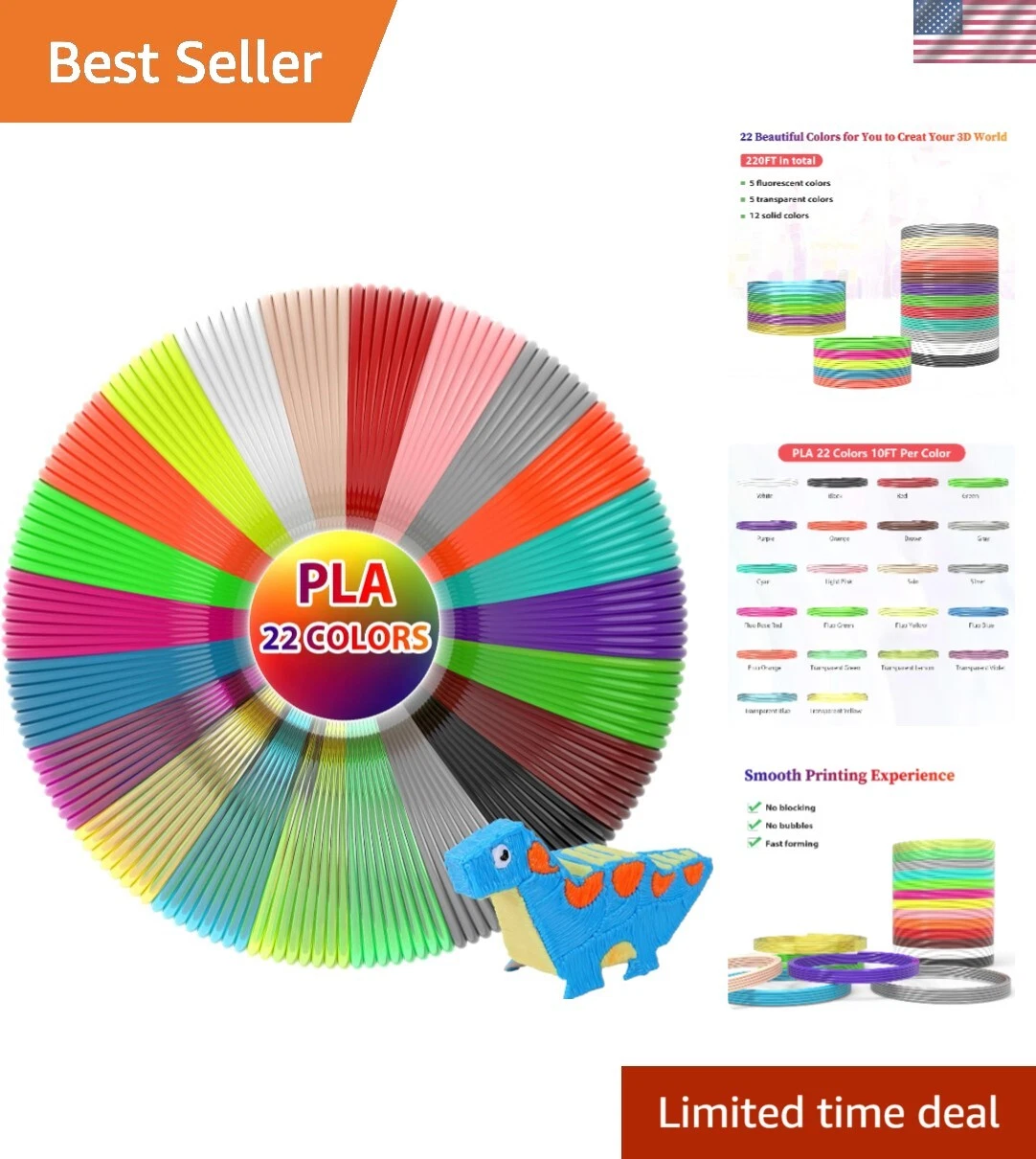 RHEA- 22 Vibrant Colors 1.75Mm Pla 3D Pen Filament - 220 Feet For Creative Mastery